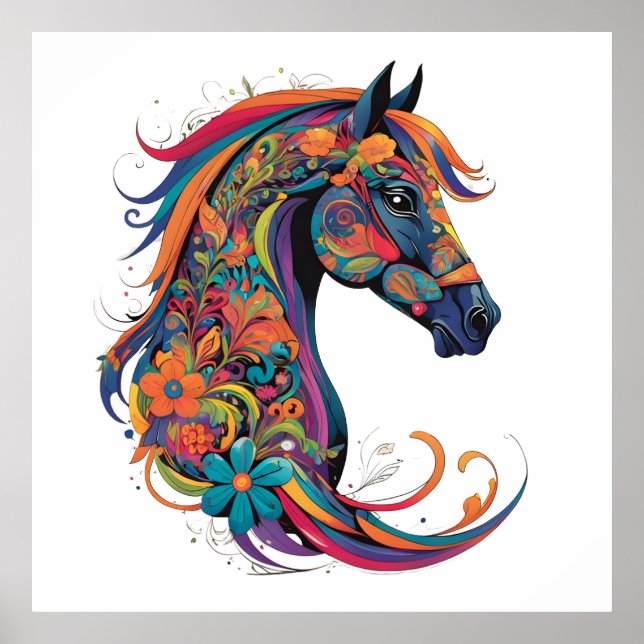 Póster Caballo colorido y abstracto (Frente)