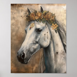 Póster Caballo con corona floral