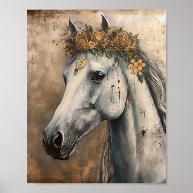 Póster Caballo con corona floral (Frente)