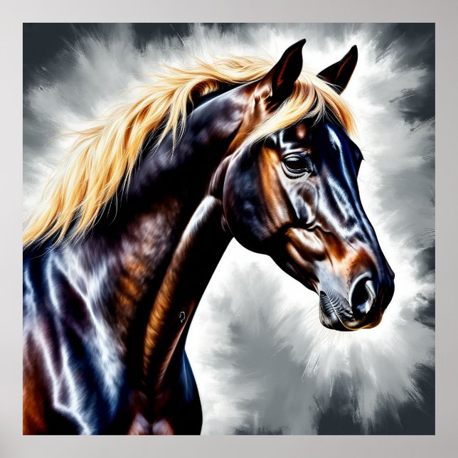 Póster Caballo Con Melena Dorada Fluyente (Frente)