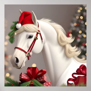 Póster Caballo con sombrero festivo de Santa