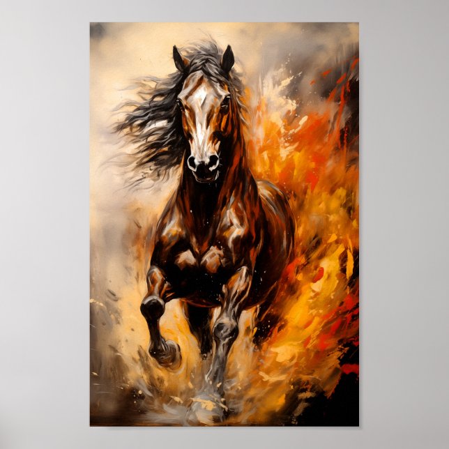 Póster Caballo corriendo a través del fuego (Frente)