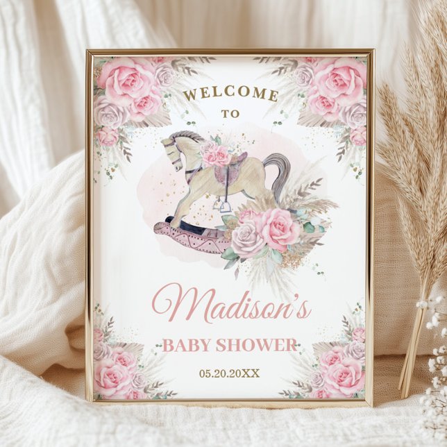 Póster Caballo de balancín bebé floral rosa hierba de pam (Subido por el creador)