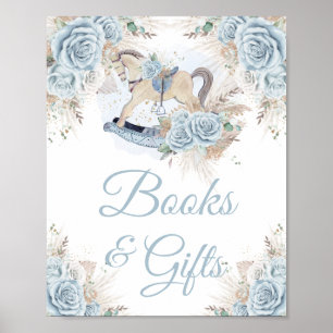 Póster Caballo de balancín floral azul de hierba de Pampa