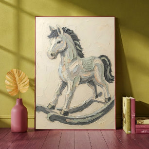Póster Caballo de Balanço Óleo Impasto Pintura Guardería 