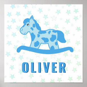 Póster Caballo de Balanza Azul Adorable Estrella Nombre d