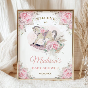 Póster Caballo de Balanza Floral Rosa de Pampas Boho para