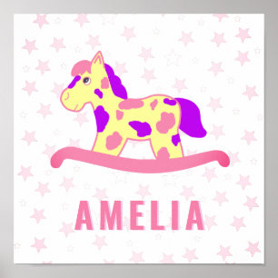 Póster Caballo de Balanza Rosa Amarillo Lindo Estrella No