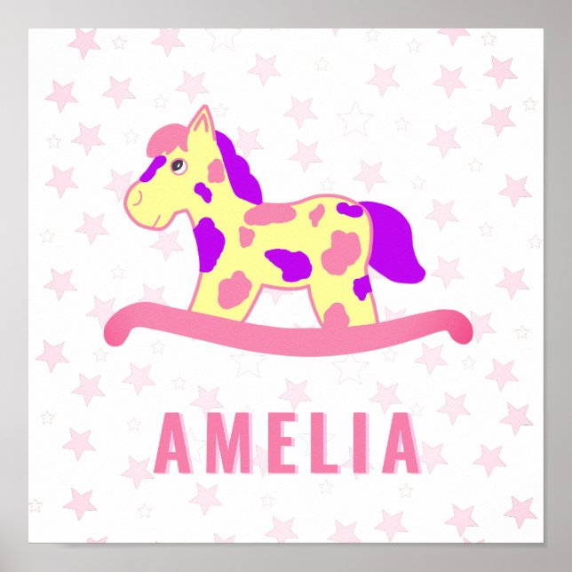 Póster Caballo de Balanza Rosa Amarillo Lindo Estrella No (Frente)