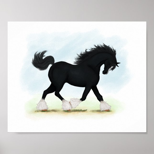 Póster Caballo de camisas negras con fuego y medias (Frente)