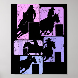 Póster Caballo de carreras de barril Vaquero de rodeo Muc