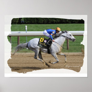 Póster Caballo de carreras - White Abarrio y jockey Irad 