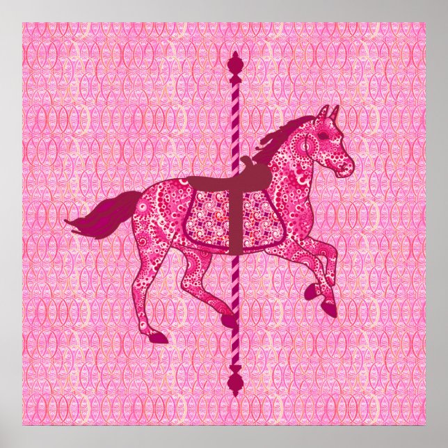 Póster Caballo de carrusel - rosa de la fucsia (Frente)