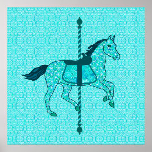 Póster Caballo de carrusel - Turquesa y Aqua