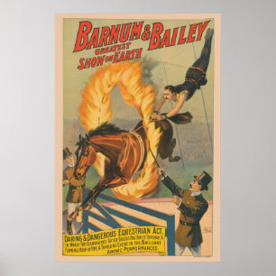 Póster Caballo De Circo Saltando Por Un Carrote Flamante