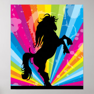 Póster Caballo de cría de silueta de Rainbow Techno