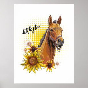 Póster Caballo de dibujo a mano con girasoles T-Shirt Gro