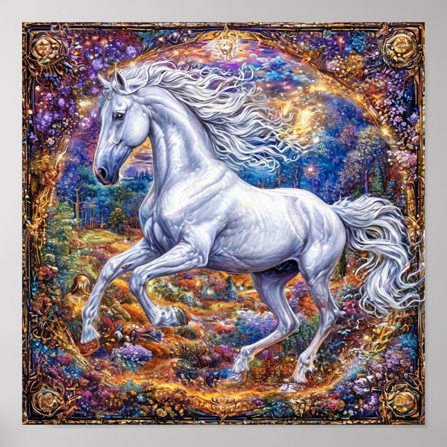 Póster Caballo de Dibujos Animados Marco Ornamentado Eleg (Frente)