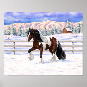Póster Caballo de Draft Gypsy Vanner Pinto de Bahía Marró