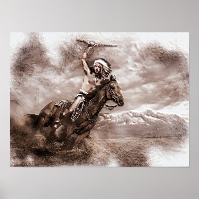 Póster Caballo de equitación indio americano (Frente)