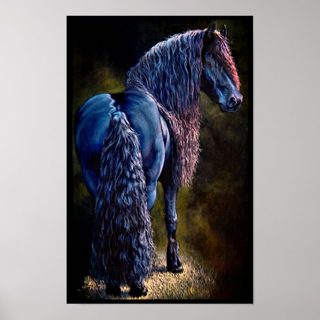 Póster Caballo de estallido frisón, foco/pintura/filtro (Frente)