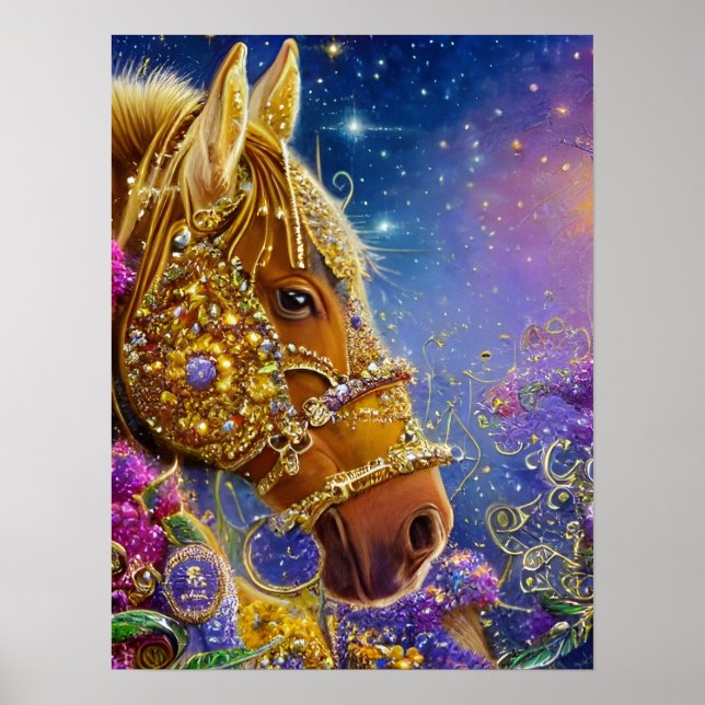 Póster Caballo de fantasía con piedras y joyas (Frente)