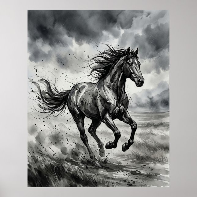 Póster Caballo de Galope de Pincelada (Frente)