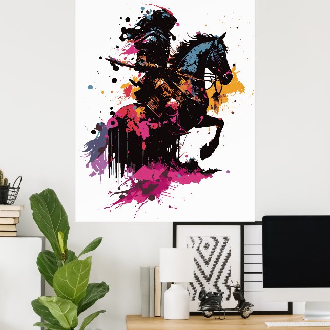 Póster Caballo de guerrero en acuarela (Oficina en casa)