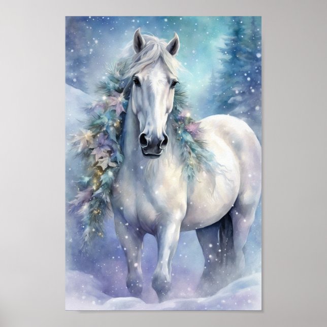 Póster Caballo de invierno con flores (Frente)