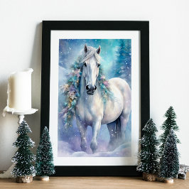 Póster Caballo de invierno con flores