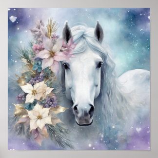 Póster Caballo de invierno con Poster de flores2