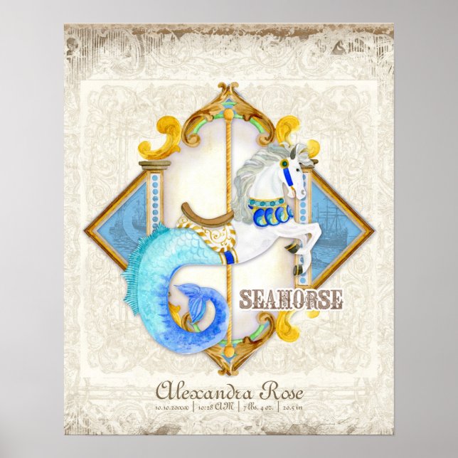 Póster Caballo de mar de fantasía del circo infantil carr (Frente)