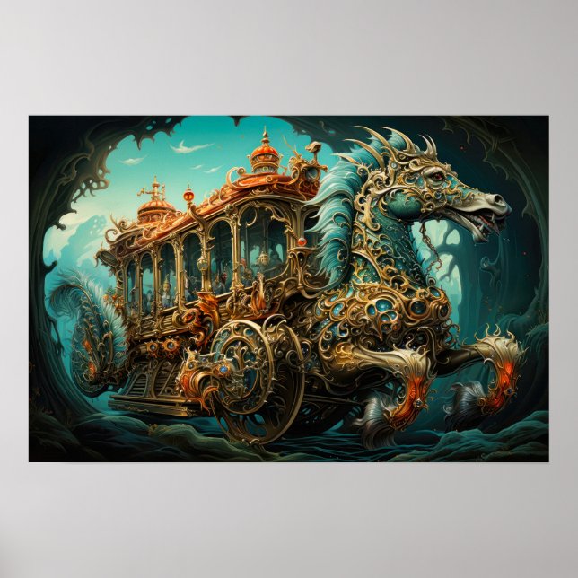 Póster Caballo De Mar Que Salta Del Transporte Ornato De  (Frente)