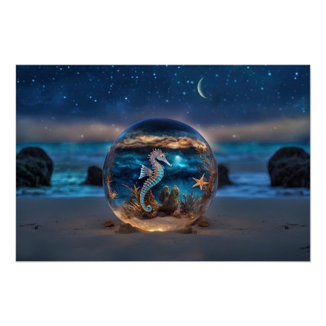 Póster Caballo de mar y Fantasía Surreal de la Playa Star (Anverso)