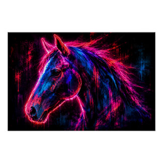 Póster Caballo de neón