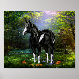 Póster Caballo de pintura en blanco y negro