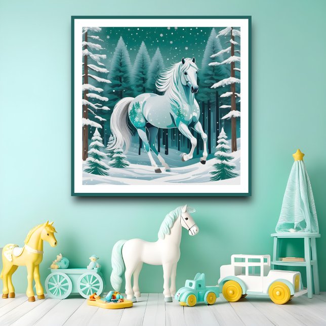 Póster Caballo de plata verde en bosque encantado (Subido por el creador)