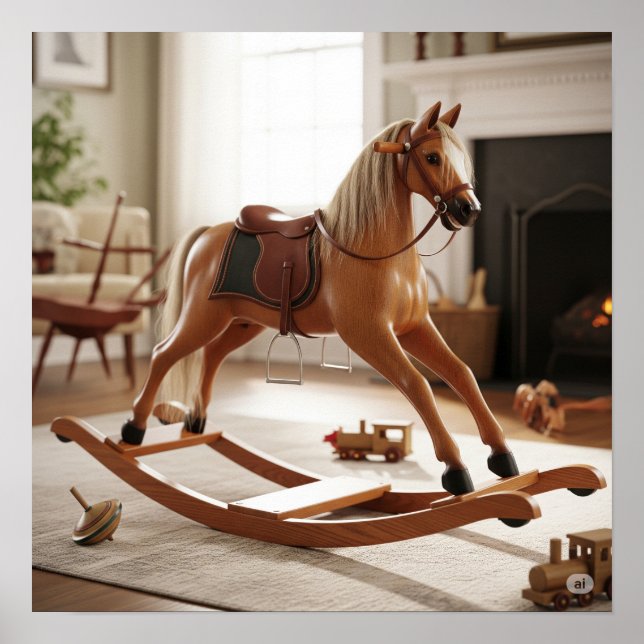 Póster Caballo de Rocking de Madera (Frente)