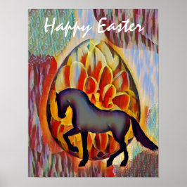 Póster Caballo de Silueta y Huevo de Pascua Feliz Pascua