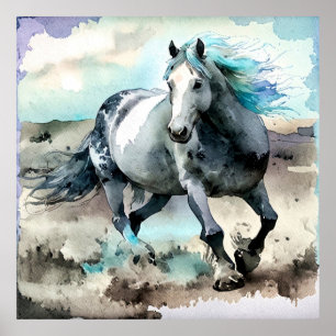 Póster Caballo de tiro galopante acuarela