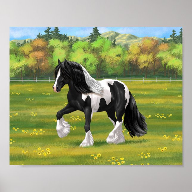 Póster Caballo de tiro Vanner Gitano Piebald Pinto Negro (Frente)