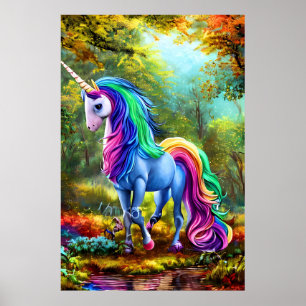 Póster Caballo de unicornio colorido en el bosque 46567