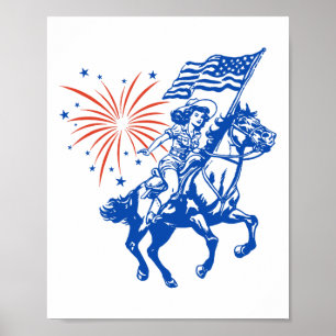 Póster Caballo De Vaquera Estadounidense Retro 4 De Julio