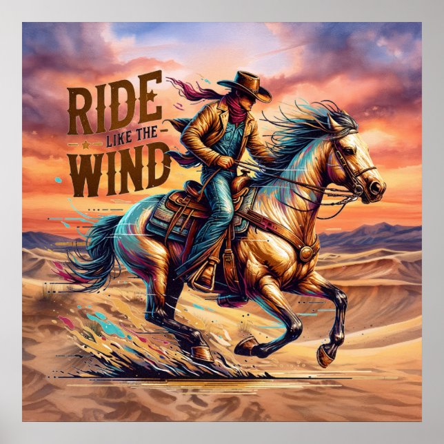 Póster Caballo de vaquero del oeste de Guay (Frente)