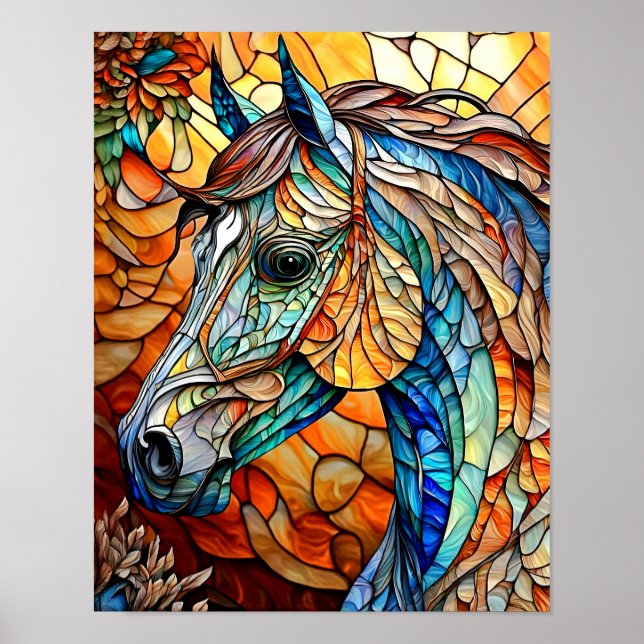 Póster Caballo de vidrio emplomado vibrante 25 (Frente)