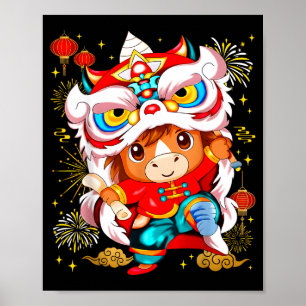 Póster Caballo Divertido Baile León Año Nuevo Chino Niño