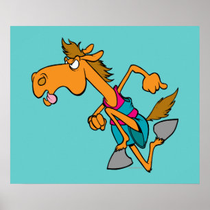 Póster caballo divertido de carreras corriendo caballo ca