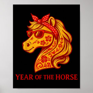Póster Caballo Divertido Gles Feliz Año Nuevo Chino Del C