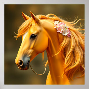 Póster Caballo Dorado con Melena Fluyente