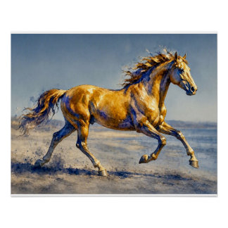 Póster Caballo Dorado en una Playa,